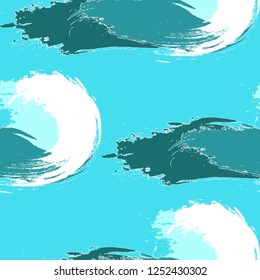 Waves on aqua background. Seamless pattern for cloth, wrapping paper.