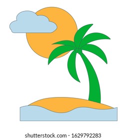 Waves on sandy beach color icon. Seaside with palm. Trip to Indonesian islands. Sunny sea coast in Bali. Weather for surfing. Summer holiday trip idea. Isolated vector illustration
