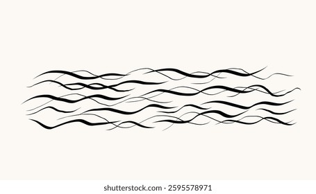 Waves on the Sea abstract linear drawing on isolated background. Hand drawn vector sketch with stormy water landscape in conceptual style for design, card, print, icon, logo, template. Nature, weather