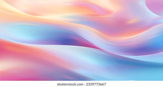 Waves on the sea illuminated by the sunset. Background of iridescent opalescent liquid in blue and pink. Delicate abstract wavy background. Gradient mesh. Wallpaper with soft colors.