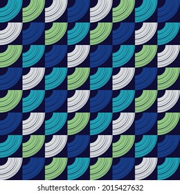 Waves on the sea and ocean. A mosaic of striped geometric figures. Seamless pattern. Design with manual hatching. Textile. Ethnic boho ornament. Vector illustration for web design or print.