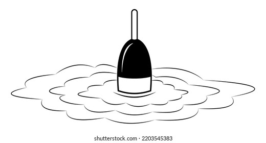 Waves on water from fishing float fish biting, vibration float