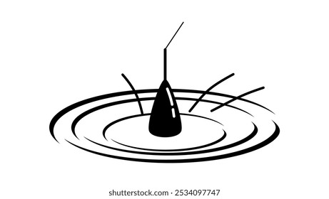 Waves on water from fishing float, black isolated silhouette
