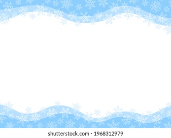 Waves onTop and bottom. Frame with snowflakes.