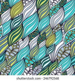 Waves organic and floral pattern, seamless wallpaper. Textile texture for printing.