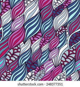 Waves organic and floral pattern, seamless wallpaper. Textile texture for printing.