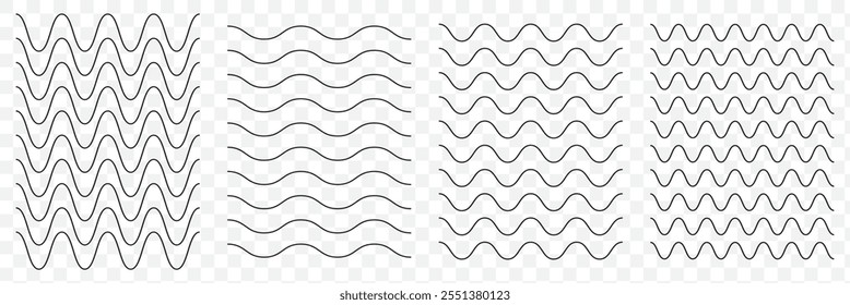 Waves outline icon. set of zigzag and wave borders. Wave, wavy - curved and zig zag icon set. Vector illustration, flat design. eps 10.