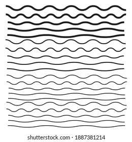 Icono de contorno de ondas. Onda el símbolo de línea delgada. conjunto de bordes de zigzag y olas