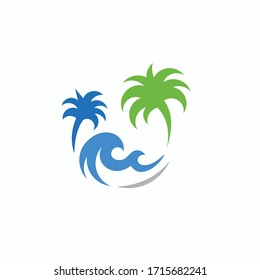 plantilla de logotipo de olas y palmeras