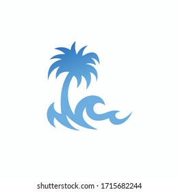 plantilla de logotipo de olas y palmeras