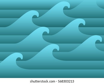 Waves in paper design, origami style, background