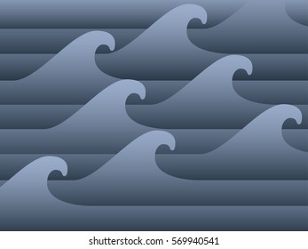 Waves in paper design, origami style, background