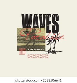 Waves Paradise surf califórnia gráfico tee design