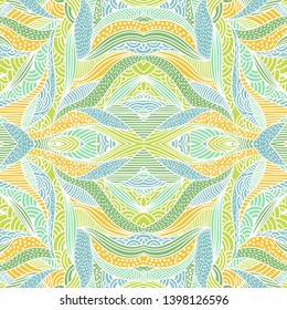 Waves pattern. Abstract leaf shapes seamless background. Whimsical leaves geometric mosaic tiles ornament.