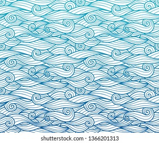 Waves pattern seamless water background blue gradient wavy swirls with white line art vector illustration for package, phone case art and decoration