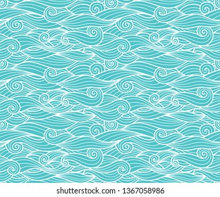 Waves pattern seamless water background blue gradient wavy swirls with white line art vector illustration for package, phone case art and decoration