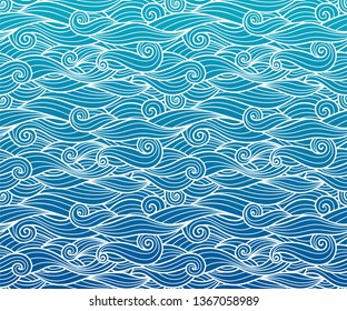 Waves pattern seamless water background blue gradient wavy swirls with white line art vector illustration for package, phone case art and decoration