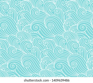 Waves pattern. Vector seamless wavy background. Curly hand draw doodle wave digital design template.