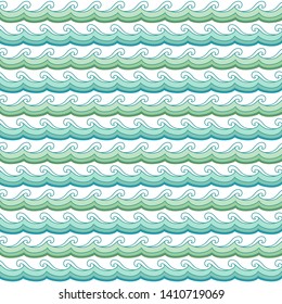Waves pattern. Vector seamless wavy background. Curly hand draw wave design.