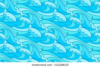 Waves pattern. Wavy vector seamless blue tides background. Abstract holidays wallpapers.