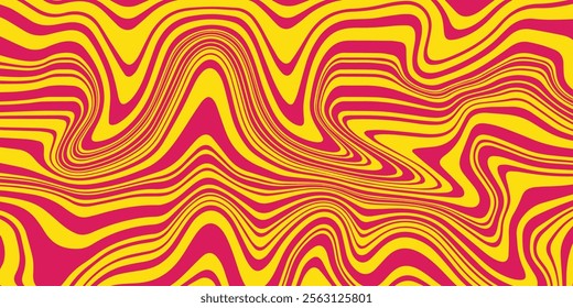 Waves in a Psychedelic Smooth Pattern, Vector Groovy Vibe Backgrounds with Lines