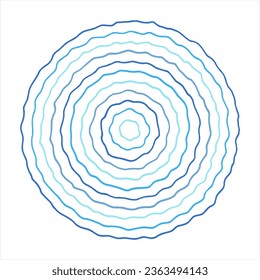 Waves radial round pattern, wavy concentric circles, rings hand drawn round shape. Uneven artistic aquatic frames, water border template, design element. Doodle style stripes, lines. Text background.