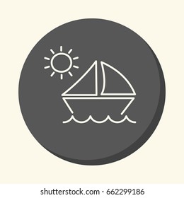 Waves and a sailboat under the sun, vector round line icon with illusion of volume, simple color change