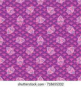 Waves and scallops seamless pattern in purple colors for backgrounds and wallpapers