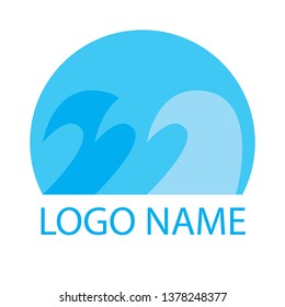 waves in the sea blue sun circle logo vector