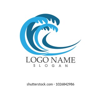 Waves of sea or ocean waves, blue water, splash and gale, vector illustration
