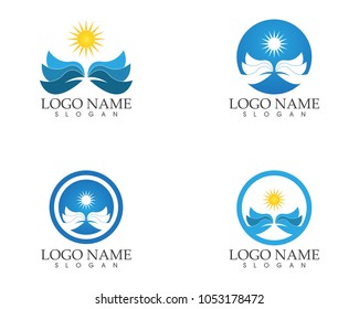 Waves of sea or ocean waves, blue water, splash and gale, vector illustration
