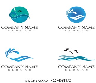 Waves of sea or ocean waves, blue water, splash and gale, vector illustration