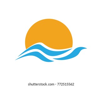 Waves of sea or ocean waves, blue water, splash and gale logos