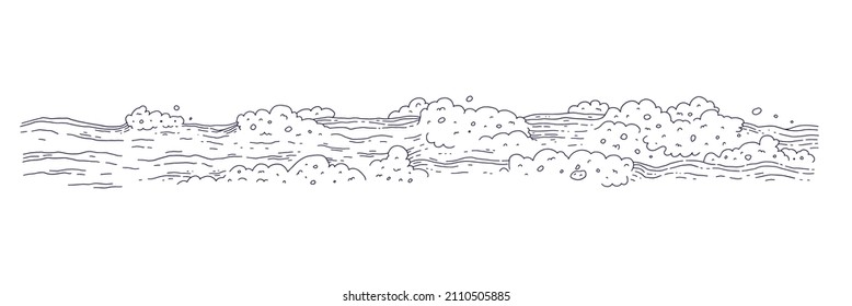 Waves Sea Ocean. Vector Bursts Splash With Foam And Bubbles. Outline Doddle Sketch Black White Illustration.