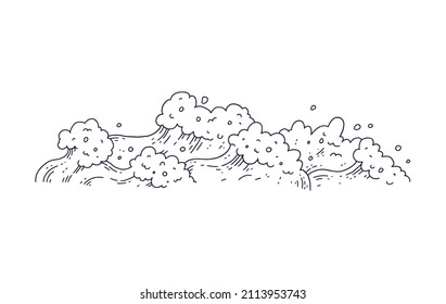 Waves Sea Ocean. Vector Bursts Splash With Foam And Bubbles. Outline Doddle Sketch Black White Illustration.