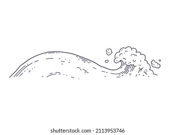 Waves Sea Ocean. Vector Bursts Splash With Foam And Bubbles. Outline Doddle Sketch Black White Illustration.