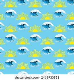 Waves Sea Sun Seamless Vector Pattern Design