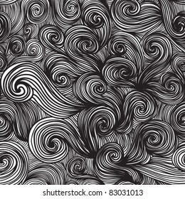 waves seamless abstract hand-drawn pattern, waves background