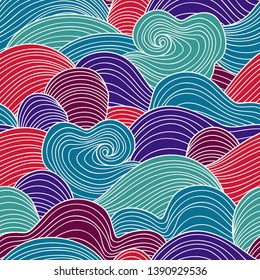 Waves seamless border pattern. May be used like an Invitation card design. Vector illustration with sea waves.