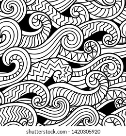Waves seamless border pattern. May be used like an Invitation card design. Vector illustration with sea waves.