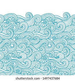 Waves seamless border pattern. May be used like an Invitation card design. Vector illustration with sea waves.