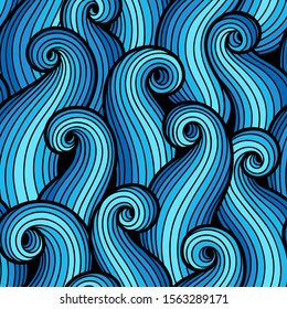 Waves seamless border pattern. May be used like an Invitation card design. Vector illustration with sea waves.