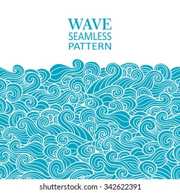 Waves seamless border pattern. May be used like an Invitation card design. Vector illustration with sea waves.