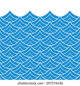 Waves seamless border pattern. May be used like an Invitation card design. Vector illustration with sea waves. Ripple sea.
