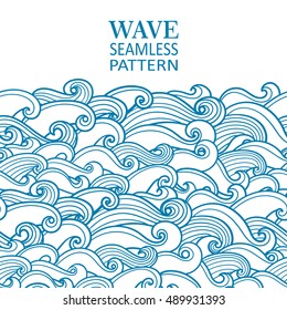 Waves seamless border pattern. May be used like an Invitation card design. Vector illustration with sea waves.
