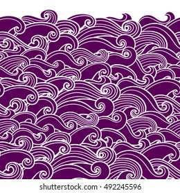 Waves seamless border pattern. May be used like an Invitation card design. Vector illustration with sea waves.