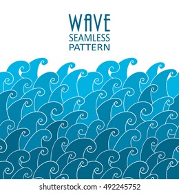 Waves seamless border pattern. May be used like an Invitation card design. Vector illustration with sea waves.