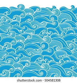 Waves seamless border pattern. May be used like an Invitation card design. Vector illustration with sea waves.