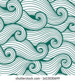 Waves seamless border pattern. Vector illustration with sea waves.
