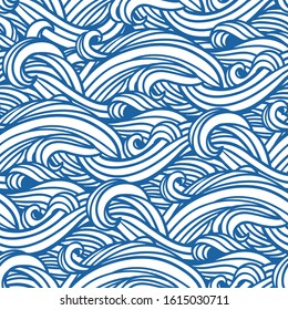 Waves seamless border pattern. Vector illustration with sea waves.